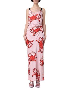 MSGM Kleedjes ,Roze ,Roze Zijden Maxi Jurk Met Krab Print - Rood