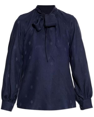 Etro Silk Tie-Neck Top - Blauw