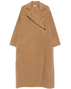 Soft Goat Zweireihiger Mantel Mit Aufgesetzten Taschen - Natur