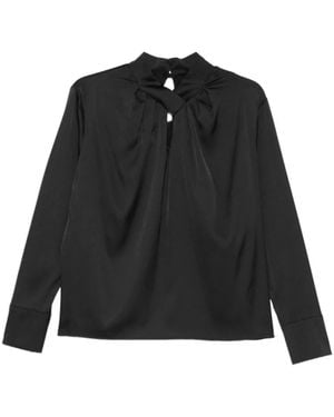 D.exterior Overhemden ,Zwart ,Polyester Blouse Met V-Hals En Lange Mouwen