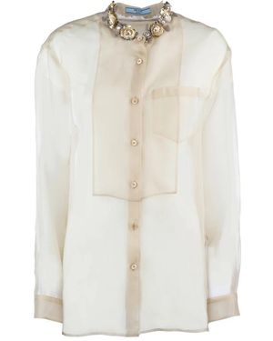 Prada Overhemden ,Organza Organza Zijden Blouse - Wit