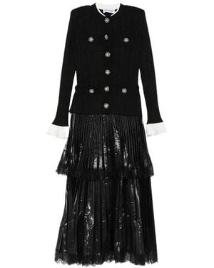 Self-Portrait Gebreide Metallic Chiffon Midi Jurk - Zwart