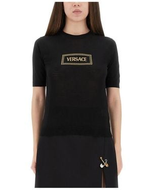 Versace Fijngebreide Top Met Korte Mouwen - Zwart