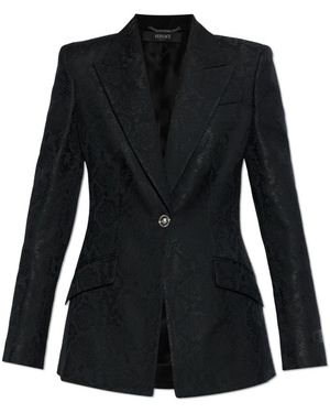 Versace Jassen ,Zwart ,Wol Python-Jacquard Blazer Van Wolmix