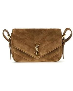 Saint Laurent Loulou Monogram Chevron Wildleder Umhängetasche - Braun