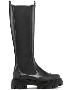 Ganni Schoenen ,Zwart ,Leer Zwarte Cleated High Chelsea Laarzen