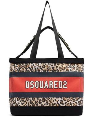DSquared² Tassen ,Veelkleurig ,Tote Bag Canvas Stampa Wild 2 - Rood