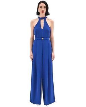 Rinascimento Jumpsuits & Playsuits ,Blauw ,Katoen Korte Jumpsuit Met Halternek