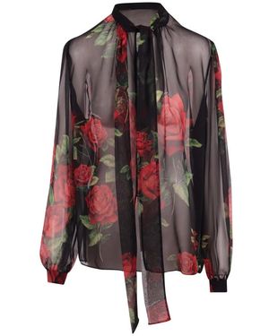 Dolce & Gabbana Overhemden ,Veelkleurig ,Chiffon Chiffon Blouse Met Rozenprint - Bruin