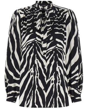 Dolce & Gabbana Overhemden ,Veelkleurig ,Satijn Zebraprint Satijnen Blouse - Zwart