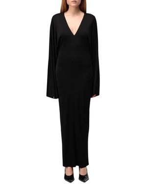 KHAITE Elegantes V-Ausschnitt Langarm Kleid - Schwarz