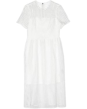 DKNY Kleedjes ,Wit ,Polyester Kant Juweel Hals Midi Jurk