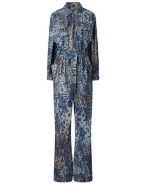 Roberto Cavalli Jumpsuits & Playsuits ,Blauw ,Katoen Luipaardprint Katoenen Jumpsuit