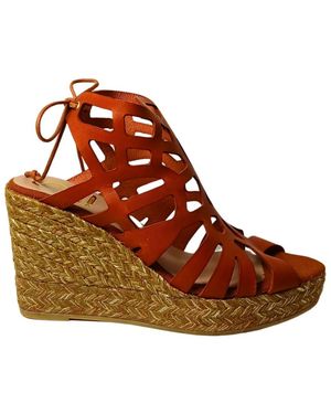 Kanna Schoenen ,Rood ,Leer Sandaal Met Sleehak - Bruin