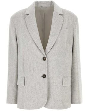 Brunello Cucinelli Jassen ,Grijs ,Wol Flanellen Blazer Met Monili