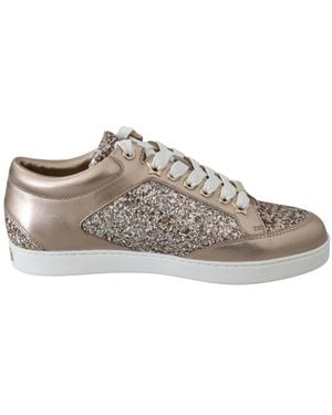 Jimmy Choo Roze Glitter Leren Sneakers - Grijs