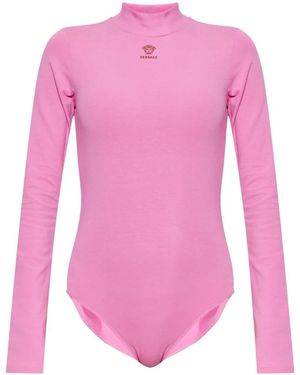 Versace Stretch-Baumwoll-Jersey-Body Mit Stickerei - Pink