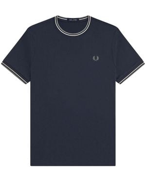 Fred Perry Tops ,Blauw ,Katoen Twin Tipped T-Shirt