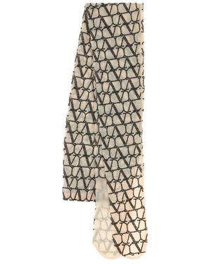 Valentino Garavani Embroidered Toile Iconographe Tulle Strass Jersey Collant - Naturel