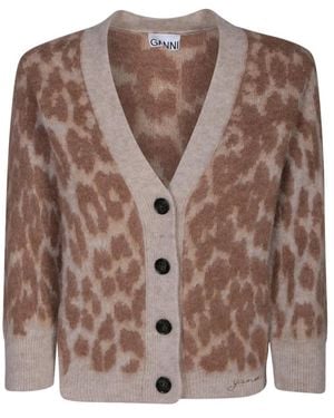 Ganni Truien & Vesten ,Wol Leopard Jacquard Cardigan - Bruin