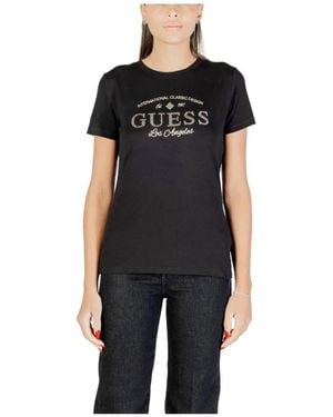 Guess Rhinestone Print Ronde Hals T-Shirt - Zwart