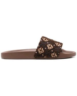 CASABLANCA Monogram-Embroidered Terry-Cloth Slippers - Brown