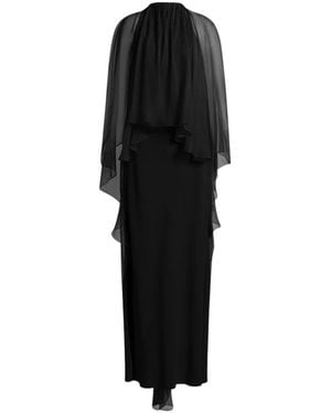 Alberta Ferretti Enver Satin Gown Met Chiffon Cape - Zwart