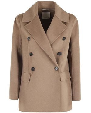 Max Mara Jassen ,Bruin ,Leer Double-Breasted Coat - Naturel