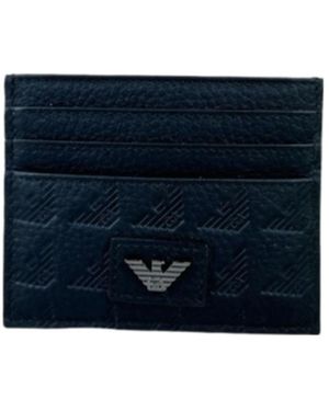 Emporio Armani Accessoires ,Zwart ,Leer Zwarte Leren Portemonnee En Kaarthouder - Blauw