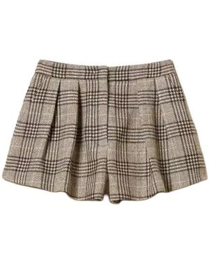 Twinset Korte Broeken ,Wol High-Waist Checked Wool Shorts - Grijs