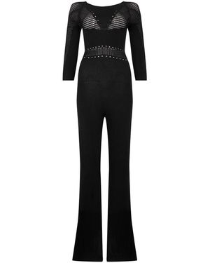 Alberta Ferretti Jumpsuits & Playsuits ,Zwart ,Elegante Aansluitende Jumpsuit Met Halslijn