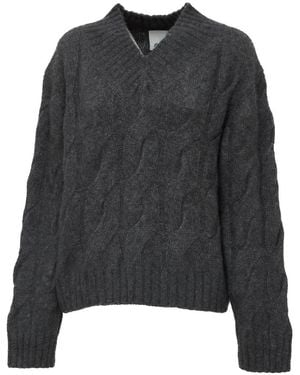 Allude Pullover Mit V-Ausschnitt Und Zopfmuster - Schwarz