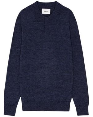 NN07 Truien & Vesten ,Blauw ,Wol Wol Mouline Polo Sweater