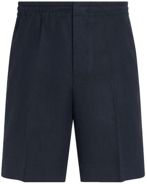 ZEGNA Leinen Shorts Mit Taschen - Blau