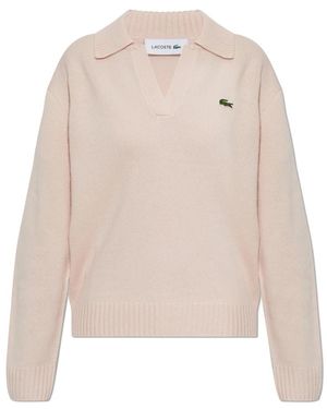 Lacoste Truien & Vesten ,Roze ,Kasjmier 3D Gebreide Kasjmier Polo Trui - Naturel