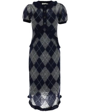 ShuShu/Tong Kleedjes ,Blauw ,Wol Gebreide Jurk Met Ruitmotief