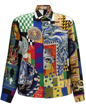 Versace Regular Fit Hemd Aus Bedrucktem Seidentwill - Grün
