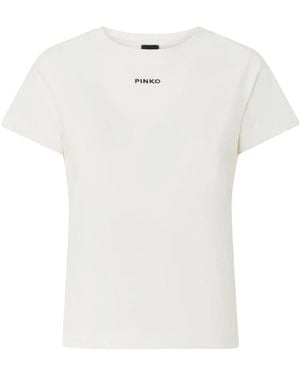 Pinko Tops ,Wit ,Katoen T-Shirt Met Logo-Print