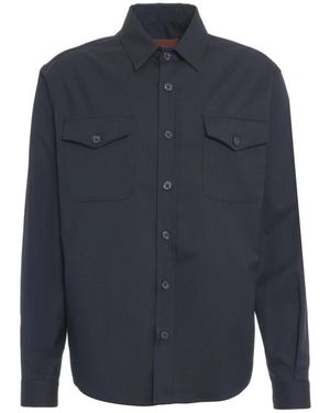 Cruna Klassieke Wolmix Kent Kraag Shirt - Blauw