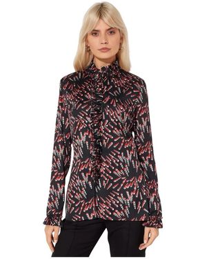 Rabanne Overhemden ,Veelkleurig ,Leer Zwarte Blouse Met Rood Motief - Bruin