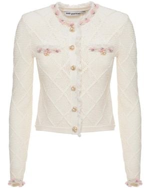 Self-Portrait Truien & Vesten ,Wit ,Denim Fringe Knit Cardigan