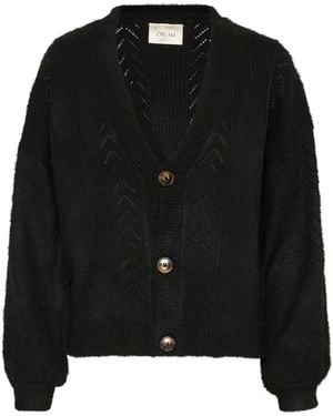 Cream Schwarzer Strick-Cardigan Mit Puffärmeln