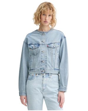 Levi's Jassen ,Blauw ,Katoen Kraagloze Gekrompen Trucker Jacket Uit De Jaren 90