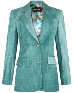 Roberto Cavalli Jassen ,Blauw ,Gestructureerde Blazer Voor Formele Gelegenheden