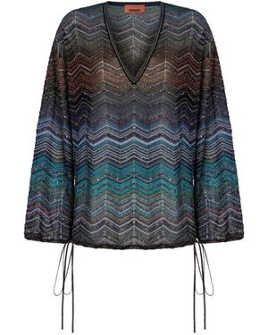 Missoni Chevron Lamé Viscose Blouse Met Pailletten - Blauw