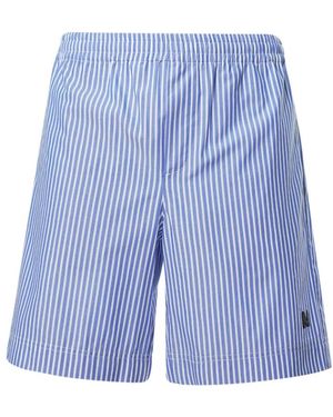 MSGM Korte Broeken ,Veelkleurig ,Katoen Gestreept Katoen Poplin Bermuda Shorts - Blauw