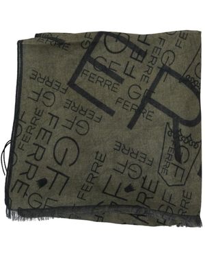 Gianfranco Ferré Accessoires ,Groen ,Wol Groen Gestreept Logo Sjaal