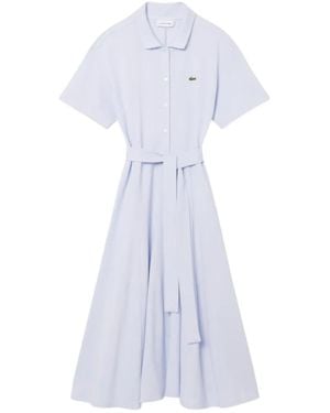 Lacoste Kleedjes ,Blauw ,Katoen Flared Petit Piqué Polo Jurk - Wit