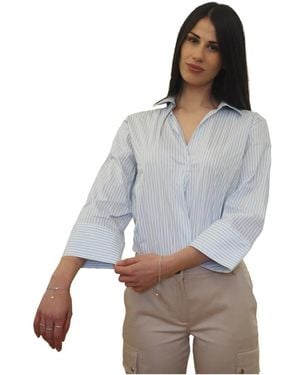 Marella Gestreiftes Popeline-Stretch-Hemd - Grau