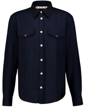 Marni Overhemden ,Blauw ,Wol Virgin Wool Long-Sleeve Shirt
